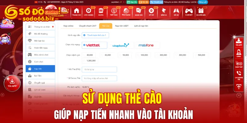 Nạp Tiền Sodo66 2 Sử dụng thẻ cào giúp nạp tiền nhanh vào tài khoản